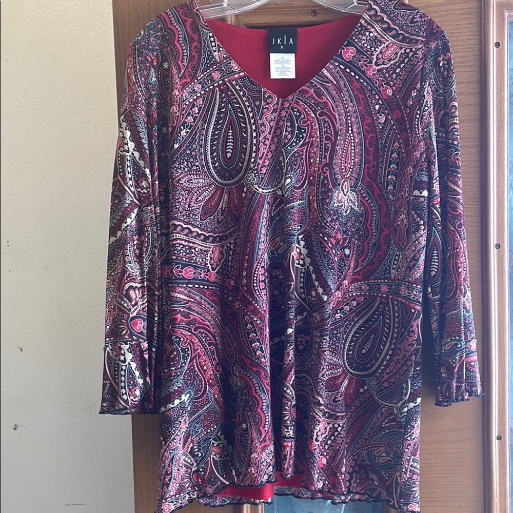 Women's Paisley Top - Red and Black JKLA Sz 1X - Picture 1 of 4
